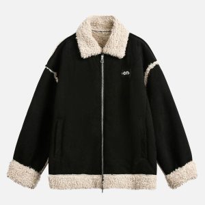 Concert Outfit Fur Collar Zip Up Sherpa-Lined Jacket
