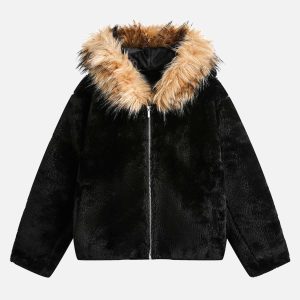 Concert Outfit Fur Hooded Quilted Sherpa Jacket