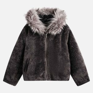 Concert Outfit Fur Hooded Quilted Sherpa Jacket