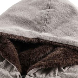 Concert Outfit Fur Hooded Zip Up Quilted Jacket