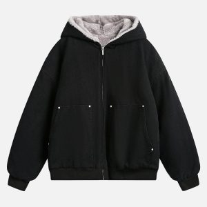 Concert Outfit Fur Hooded Zip Up Quilted Jacket