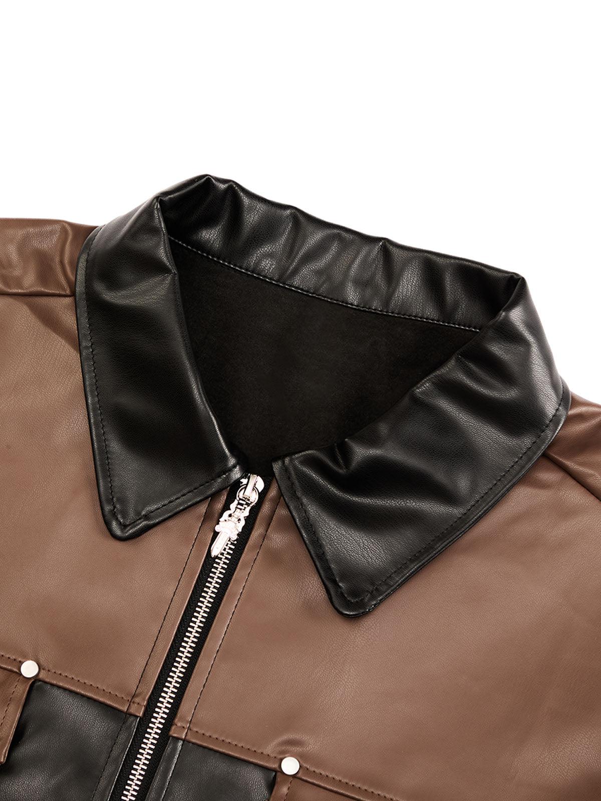 Concert Outfit Gangster Rap Patchwork Contrast Leather Shirt Concert Outfit Gangster Rap Patchwork Contrast Leather Shirt