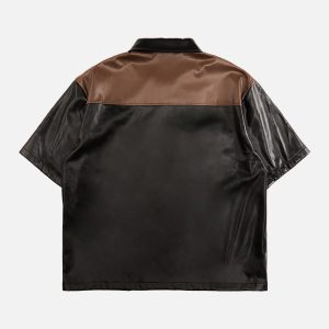 Concert Outfit Gangster Rap Patchwork Contrast Leather Shirt