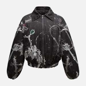 Concert Outfit Gem Printed Quilted Bomber Jacket
