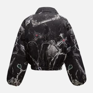 Concert Outfit Gem Printed Quilted Bomber Jacket