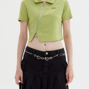 Concert Outfit Geometric Zip Up Crop Tee