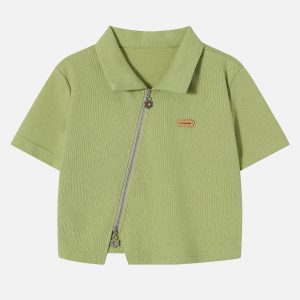 Concert Outfit Geometric Zip Up Crop Tee