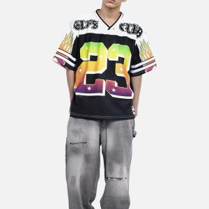 Concert Outfit Gothic Style Embroidered Jersey T-Shirt