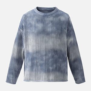 Concert Outfit Gradient Ombre Knit Crew Neck Sweater