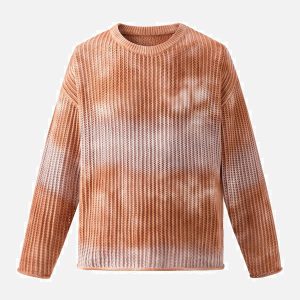 Concert Outfit Gradient Ombre Knit  Crew Neck Sweater