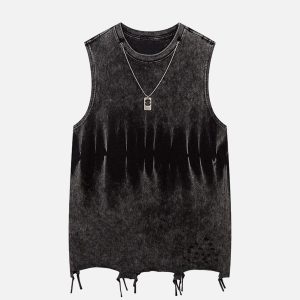 Concert Outfit Gradient Tie-Dye Raw Edge Vest