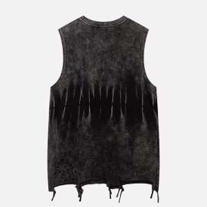 Concert Outfit Gradient Tie-Dye Raw Edge Vest