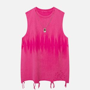 Concert Outfit Gradient Tie-Dye Raw Edge Vest