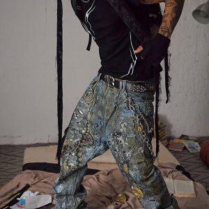 Concert Outfit Graffiti BORO Destruction Chain Jeans