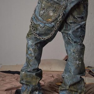 Concert Outfit Graffiti BORO Destruction Chain Jeans