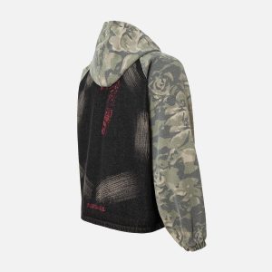 Concert Outfit Graffiti Camouflage Patchwork Hooded Jacket