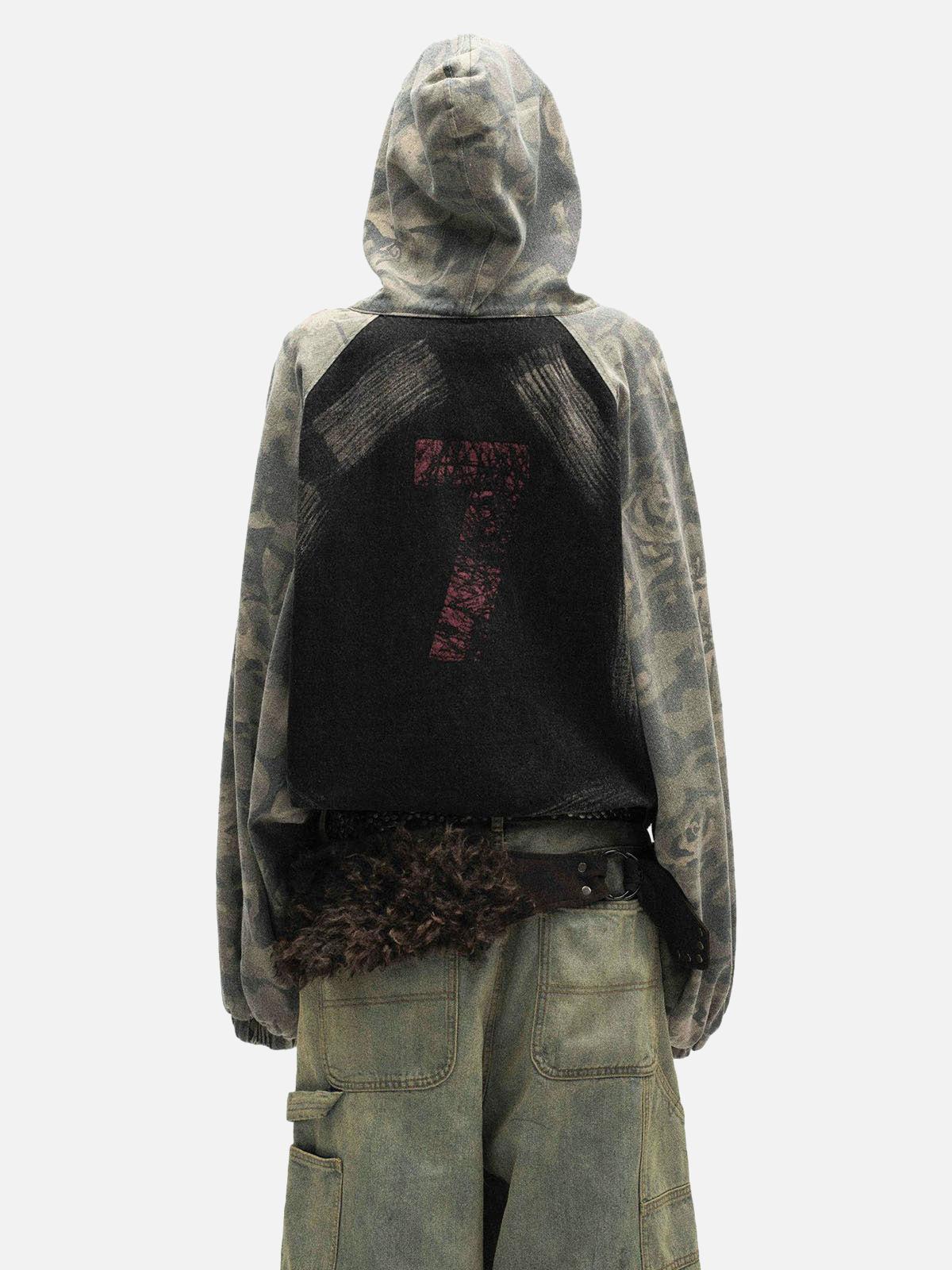 Concert Outfit Graffiti Camouflage Patchwork Hooded Jacket Concert Outfit Graffiti Camouflage Patchwork Hooded Jacket
