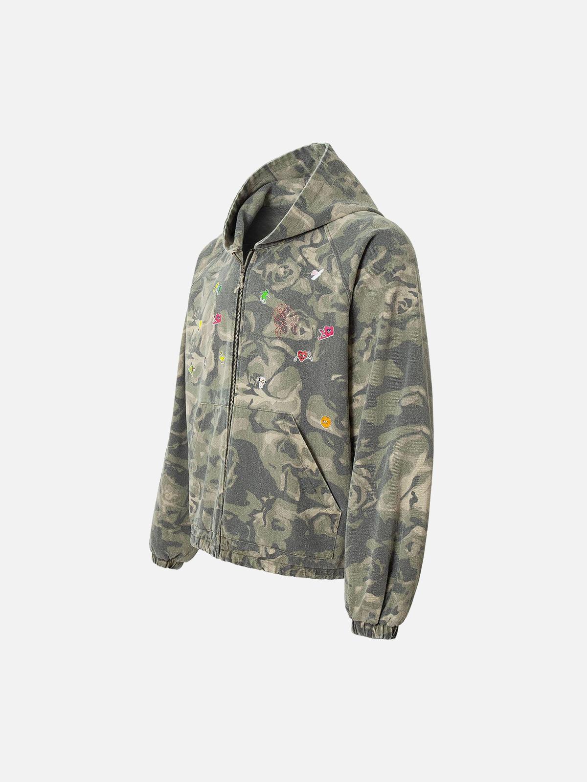 Concert Outfit Graffiti Camouflage Patchwork Hooded Jacket Concert Outfit Graffiti Camouflage Patchwork Hooded Jacket