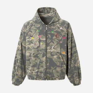 Concert Outfit Graffiti Camouflage Patchwork Hooded Jacket