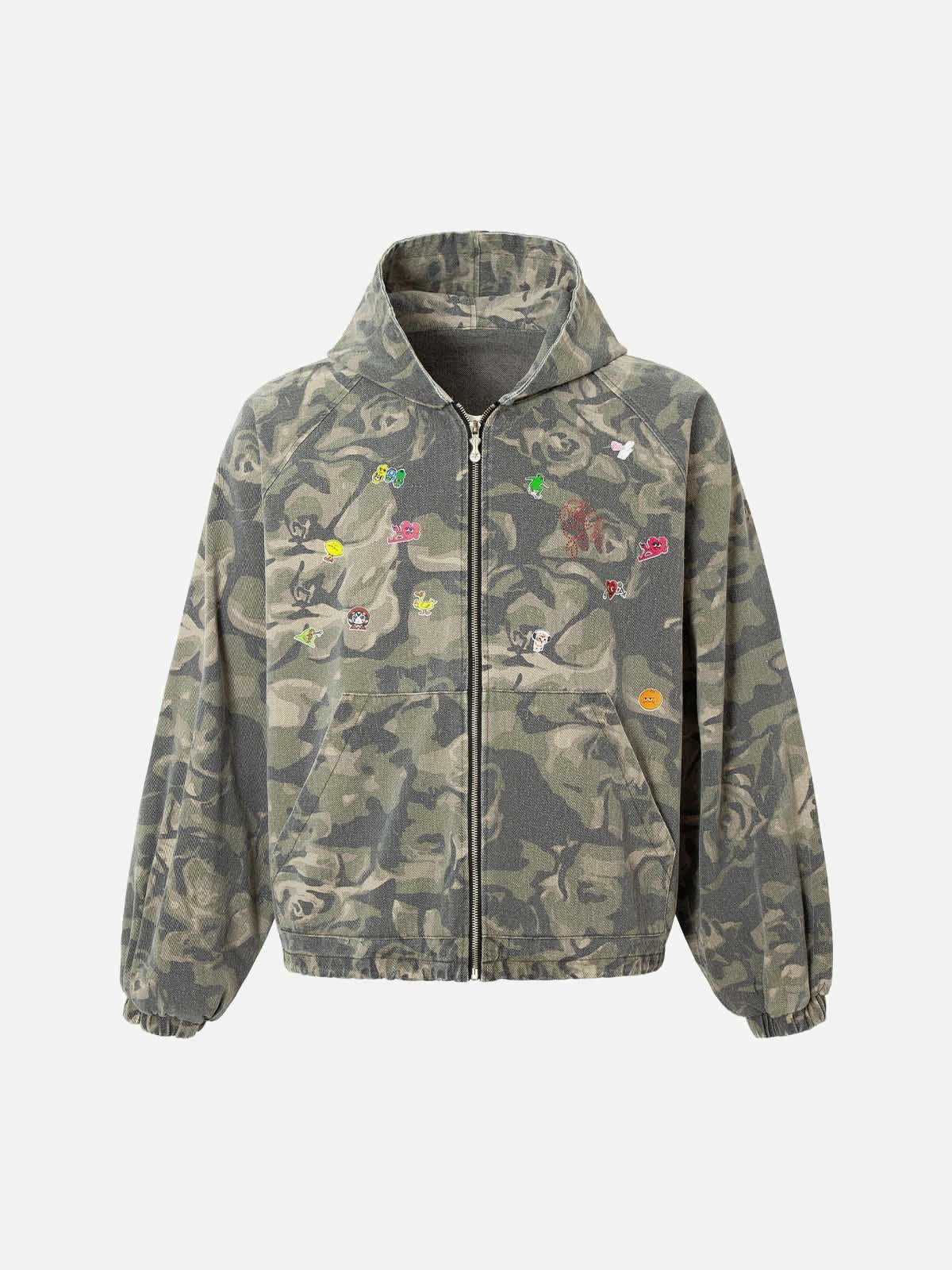 Concert Outfit Graffiti Camouflage Patchwork Hooded Jacket Concert Outfit Graffiti Camouflage Patchwork Hooded Jacket