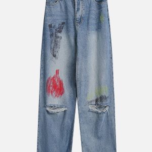 Concert Outfit Graffiti Distressed Jeans