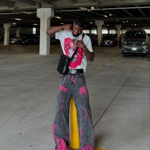 Concert Outfit Graffiti Distressed Washed Baggy Jeans