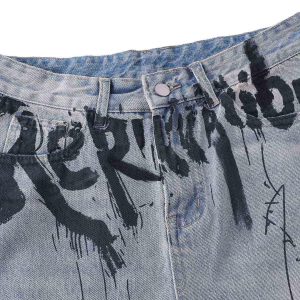 Concert Outfit Graffiti Letter Denim Shorts