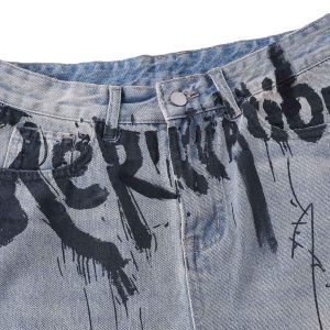 Concert Outfit Graffiti Letter Denim Shorts