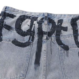 Concert Outfit Graffiti Letter Denim Shorts