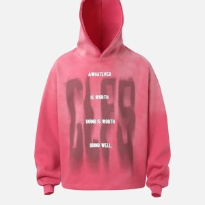 Concert Outfit Graffiti Letter Gradient Distressed Hip-Hop Hoodie