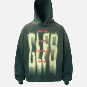 Concert Outfit Graffiti Letter Gradient Distressed Hip-Hop Hoodie