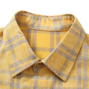 Concert Outfit Graffiti Letter Print Long Sleeve Plaid Polo Shirt