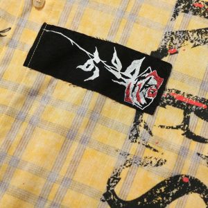 Concert Outfit Graffiti Letter Print Long Sleeve Plaid Polo Shirt