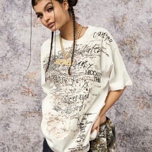 Concert Outfit Graffiti Letter Print Oversized T-Shirt