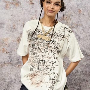 Concert Outfit Graffiti Letter Print Oversized T-Shirt