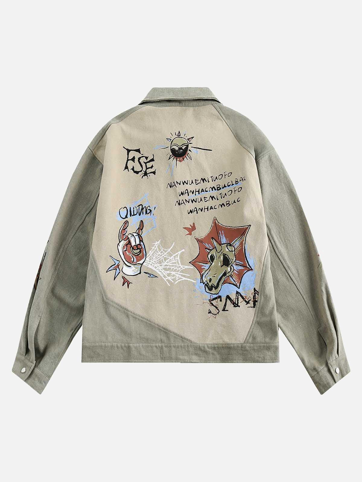 Concert Outfit Graffiti Patchwork Lapel Denim Jacket Concert Outfit Graffiti Patchwork Lapel Denim Jacket