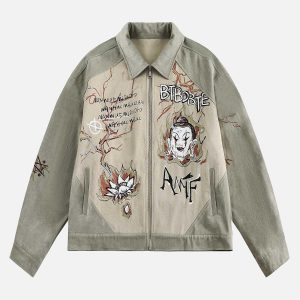 Concert Outfit Graffiti Patchwork Lapel Denim Jacket