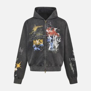 Concert Outfit Graffiti Print Streetstyle Cardigan