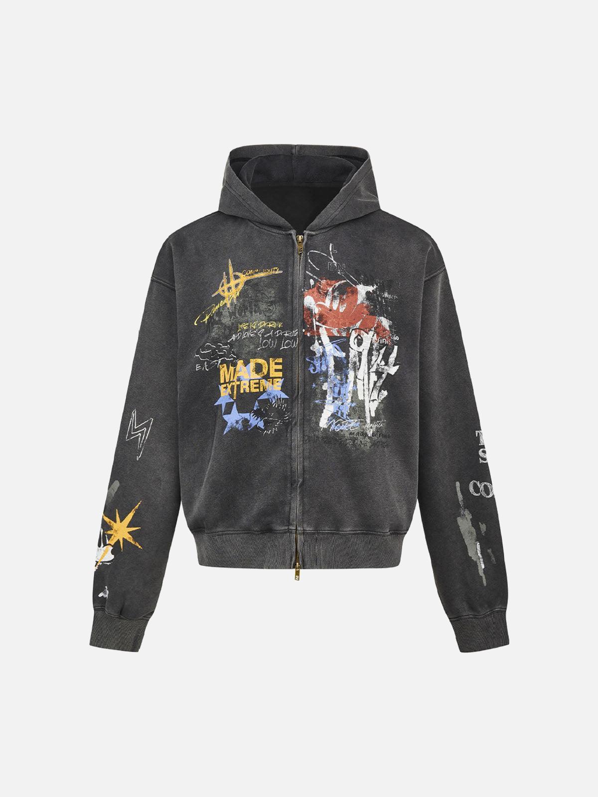 Concert Outfit Graffiti Print Streetstyle Cardigan Concert Outfit Graffiti Print Streetstyle Cardigan