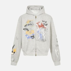 Concert Outfit Graffiti Print Streetstyle Cardigan