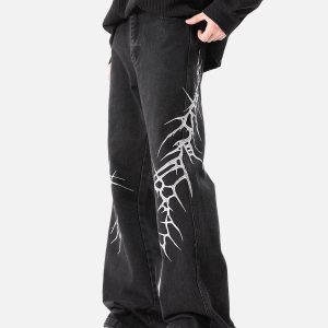 Concert Outfit Graphic Embroidered Straight Jeans