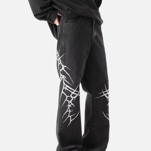 Concert Outfit Graphic Embroidered Straight Jeans