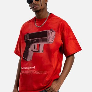 Concert Outfit Graphic Gun Print T-Shirt - Bold Statement for Urban Style