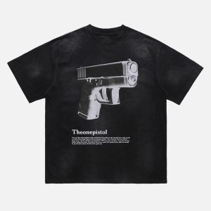 Concert Outfit Graphic Gun Print T-Shirt - Bold Statement for Urban Style