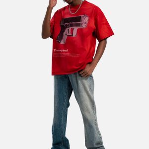 Concert Outfit Graphic Gun Print T-Shirt - Bold Statement for Urban Style