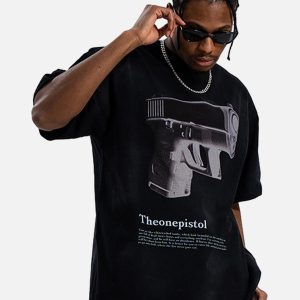 Concert Outfit Graphic Gun Print T-Shirt - Bold Statement for Urban Style