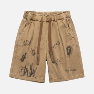 Concert Outfit Graphic Print Drawstring Shorts