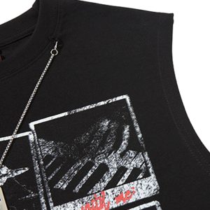Concert Outfit Graphic Rock Singer Print Metal Tag Vest