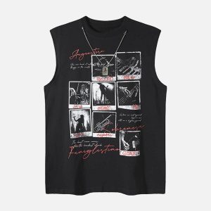 Concert Outfit Graphic Rock Singer Print Metal Tag Vest