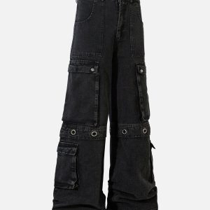 Concert Outfit Grommet Design Multi-Pocket Cargo Jeans
